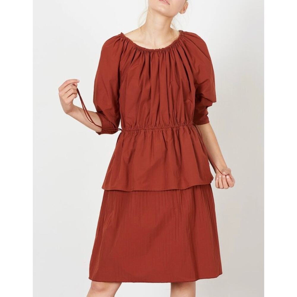 Caron Callahan Judith Medium Cotton Cottage Prairie Rust Midi Dress Boho Tiered‎